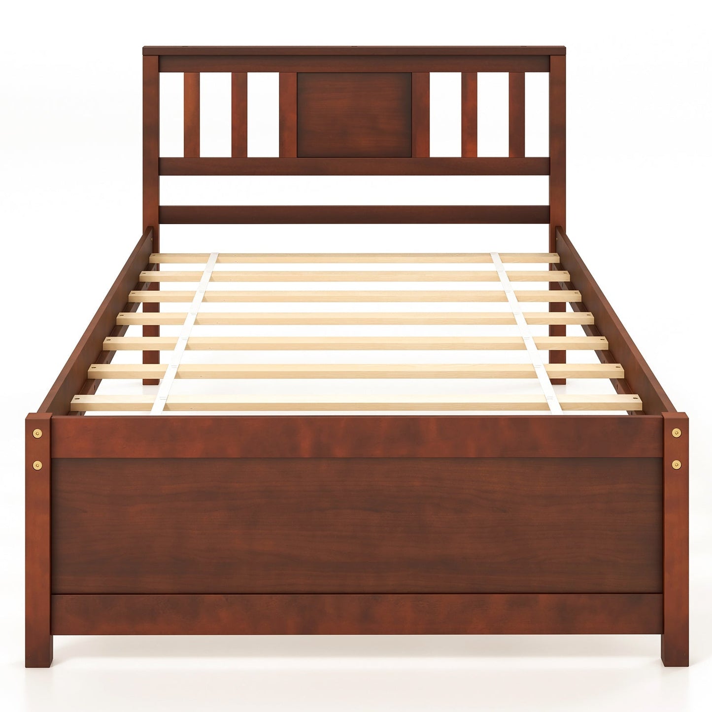 Wooden Platform Bed with Headboard and Slat Support-Queen Size