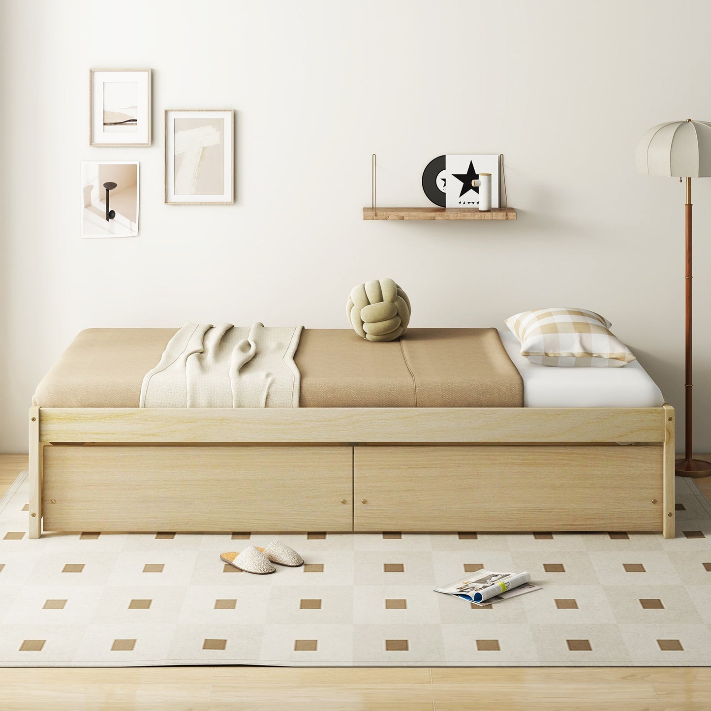 Twin Size Captain Bed with 2 Drawers and Slats Support