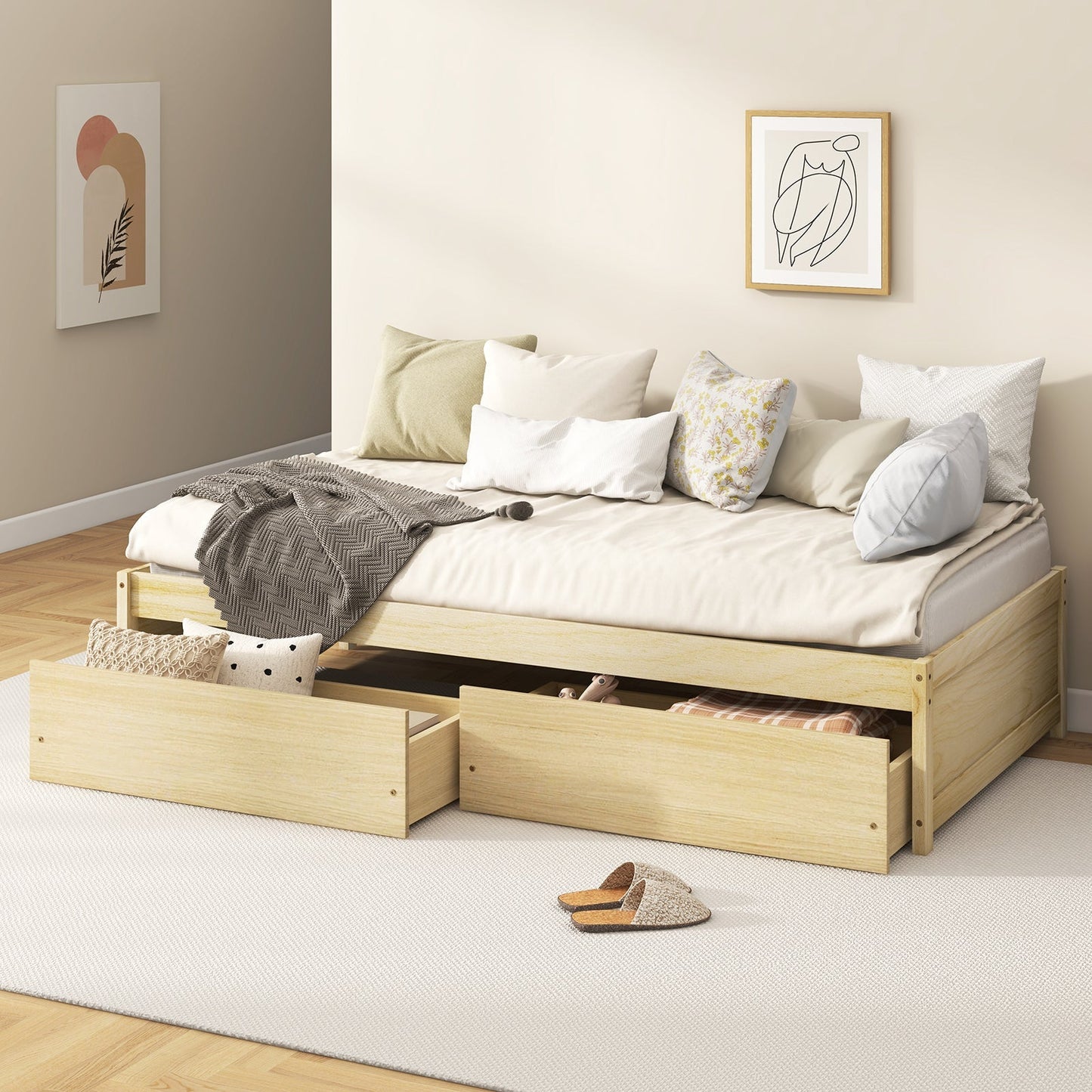Twin Size Captain Bed with 2 Drawers and Slats Support