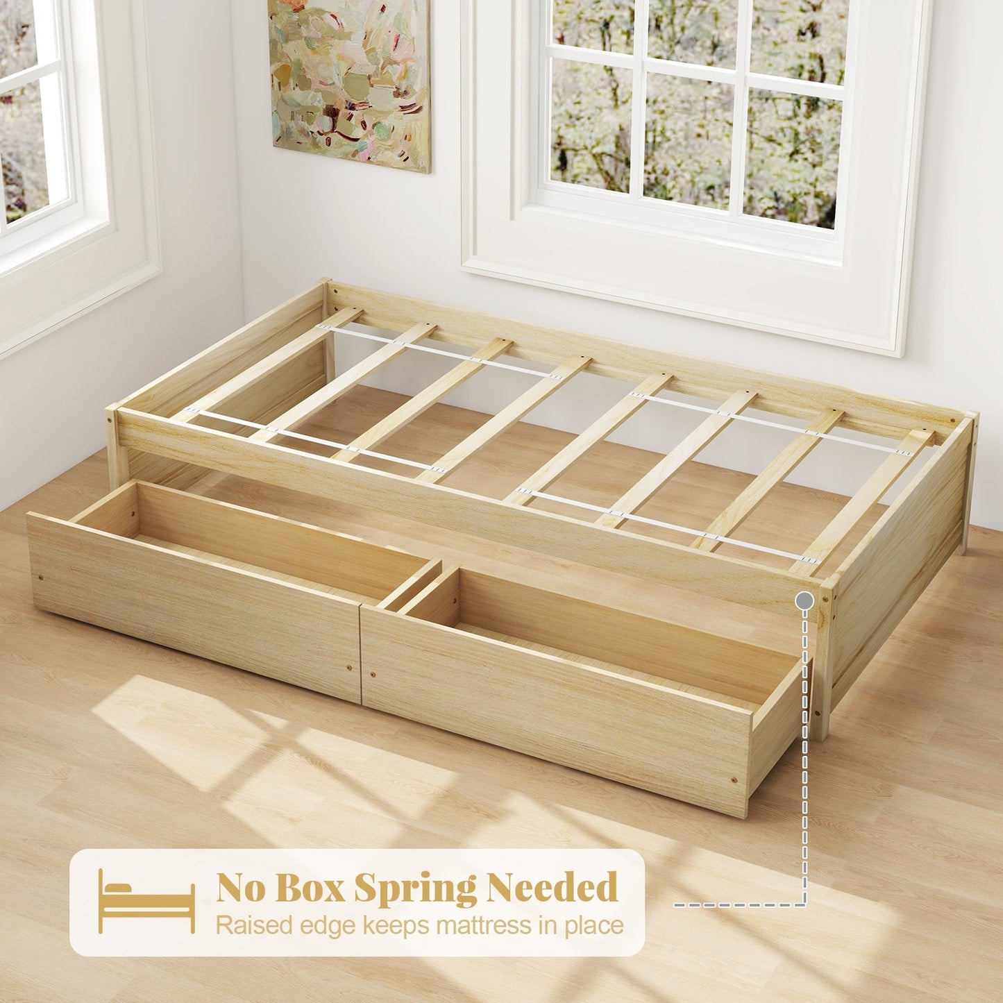 Twin Size Captain Bed with 2 Drawers and Slats Support