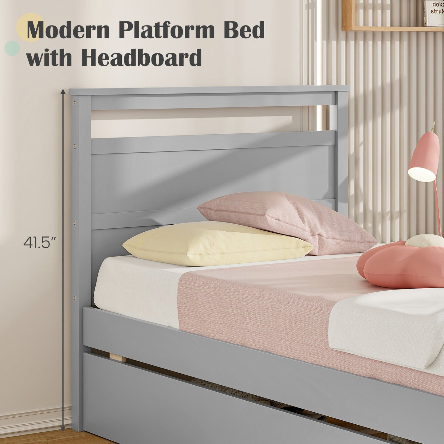 Twin Size Wooden Bed Frame with 2 Drawers for Teens and Adults