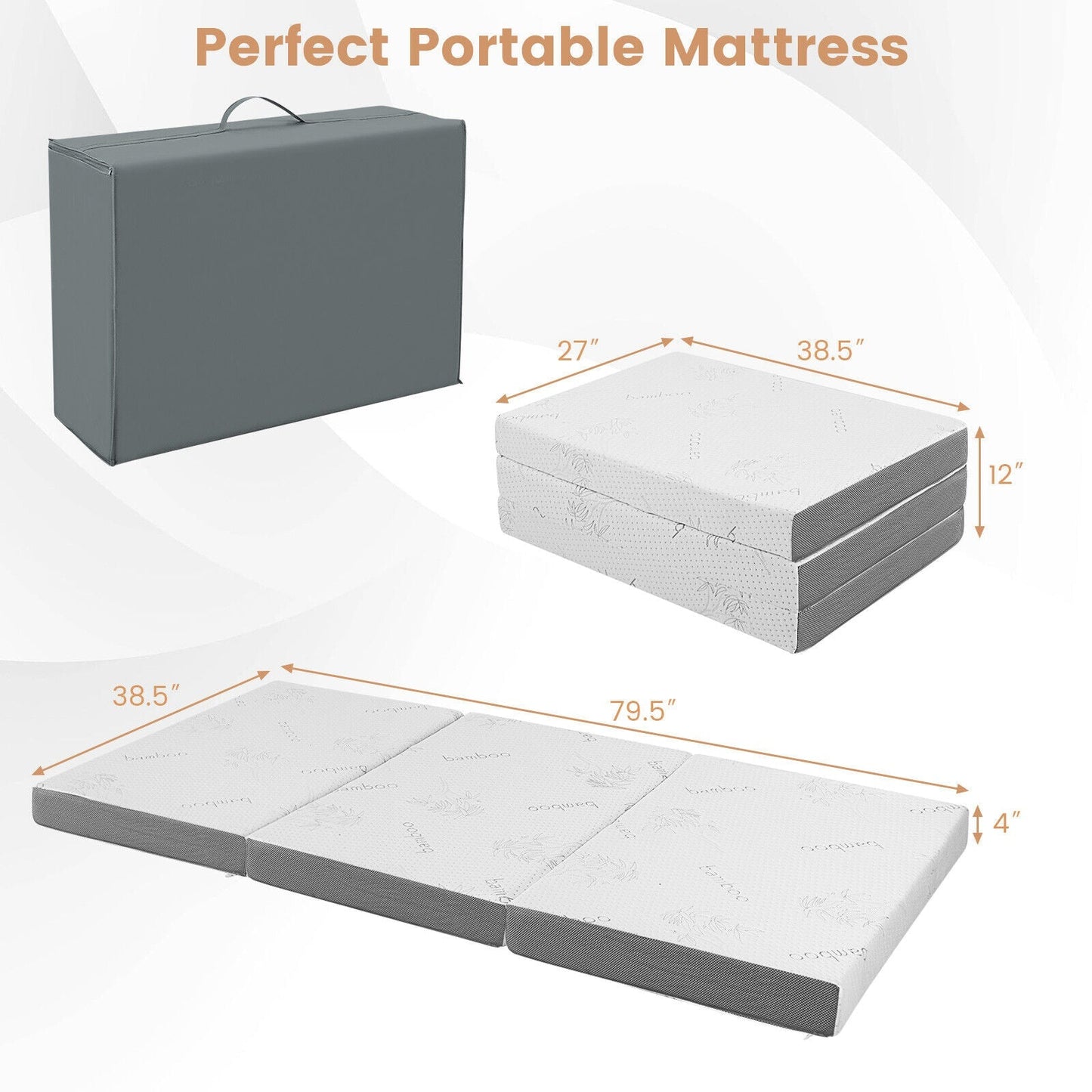 4 Inch Tri-fold Cooling Gel Memory Foam Mattress