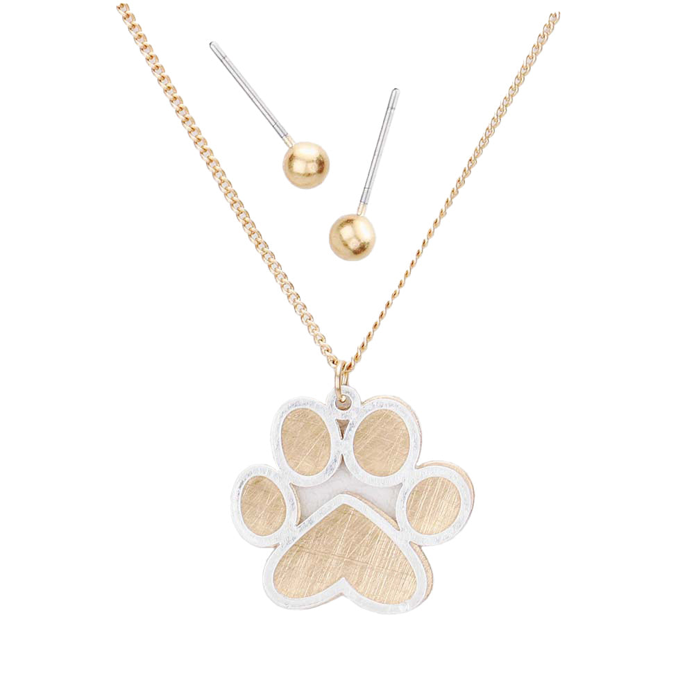 Two Tone Brass Metal Paw Pendant Necklace