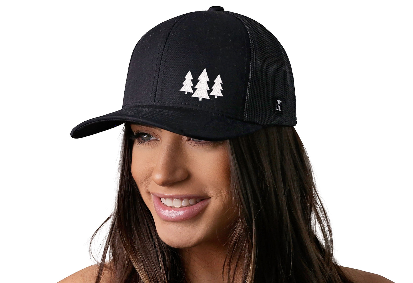 Three Pine Trees Trucker Hat  |  Black Outdoors Snapback