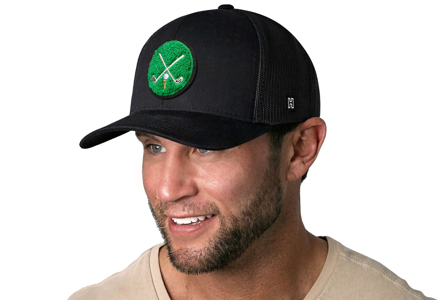 Golf Trucker Hat Chenille  |  Black Club X Snapback