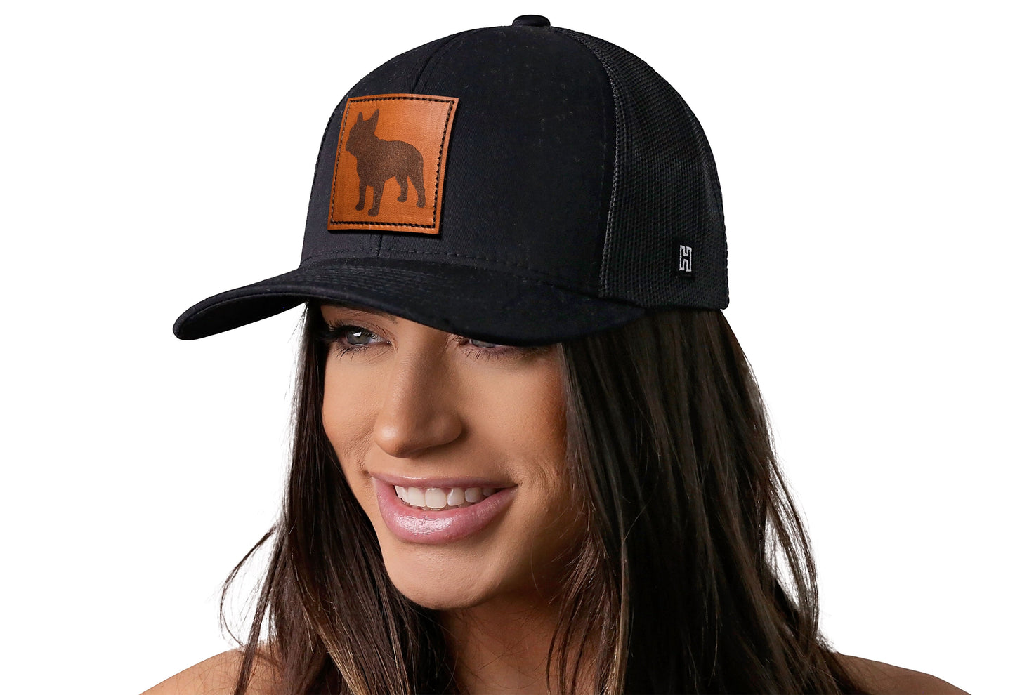 French Bulldog Trucker Hat Leather  |  Black Dog Snapback