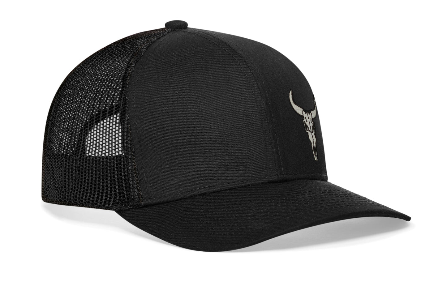Bull Skull Trucker Hat  |  Black Steer Snapback