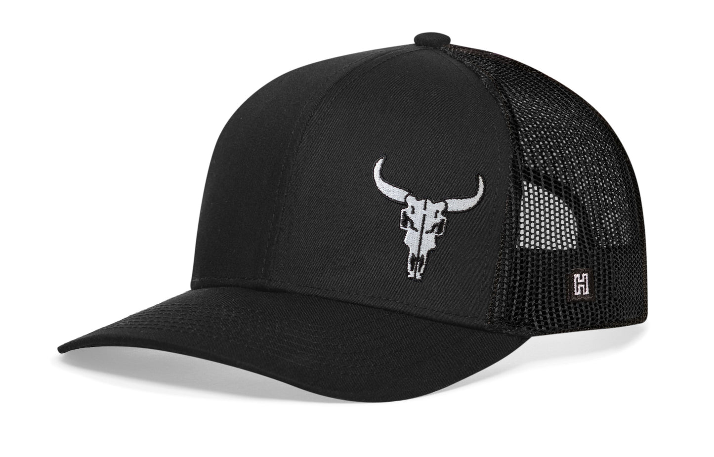 Bull Skull Trucker Hat  |  Black Steer Snapback