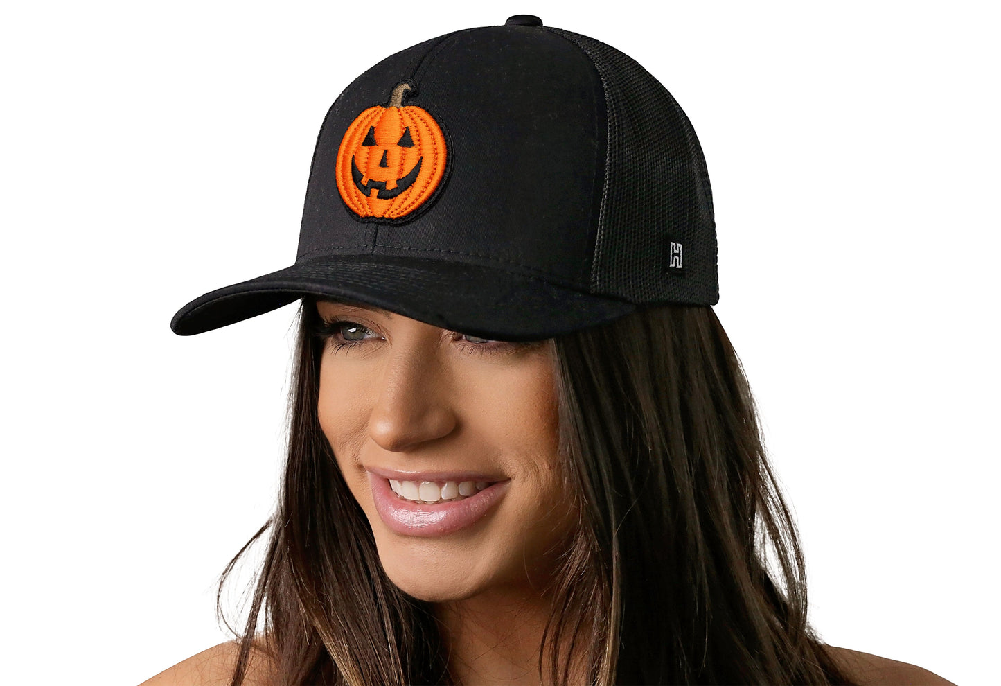 Jack-O-Lantern Trucker Hat Trucker Hat  |  Black Pumpkin Snapback