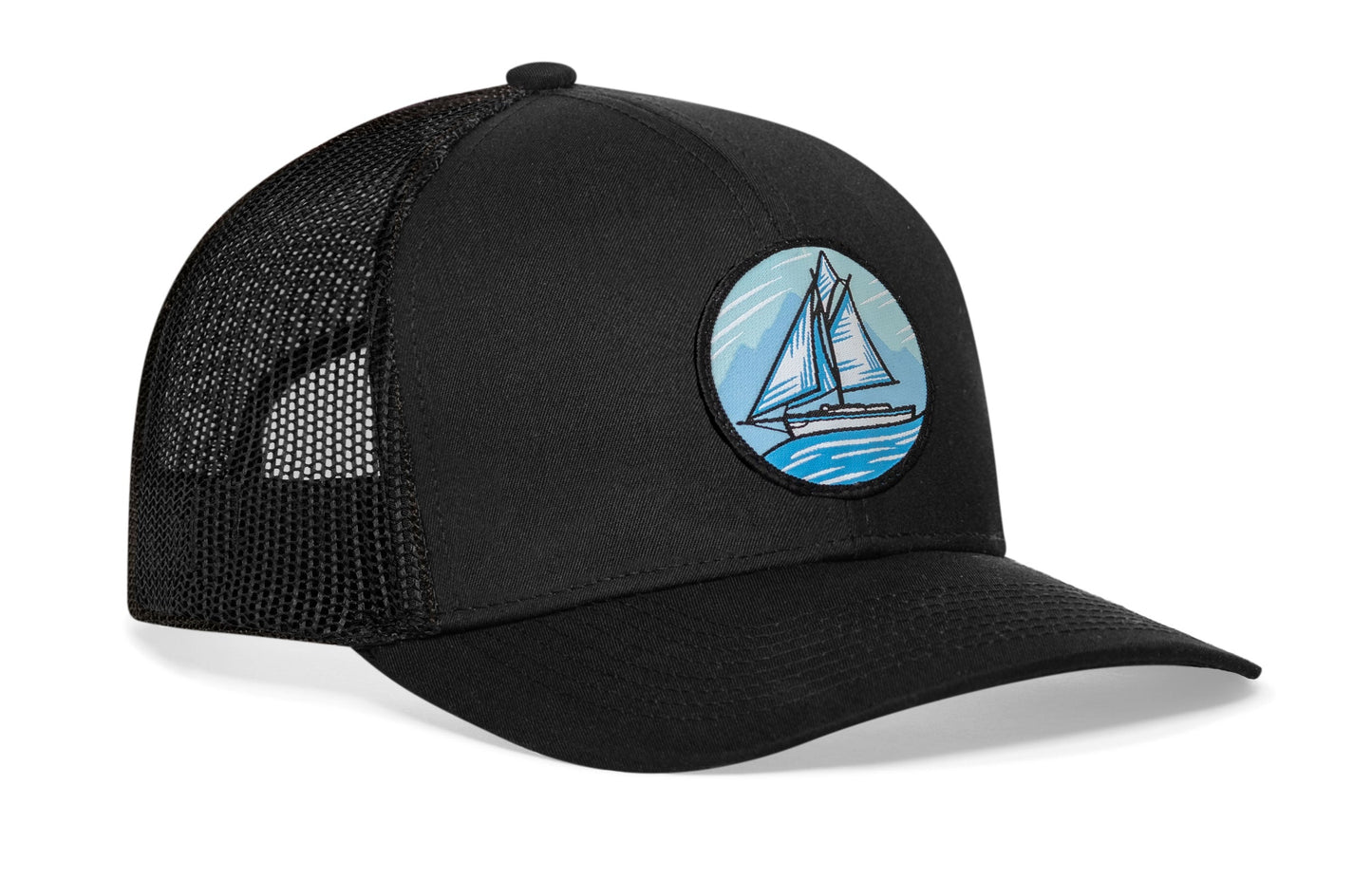 Sailboat Trucker Hat  |  Black Boating Snapback