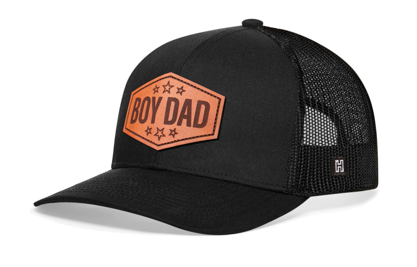 Boy Dad Leather Trucker Hat  |  Black Snapback