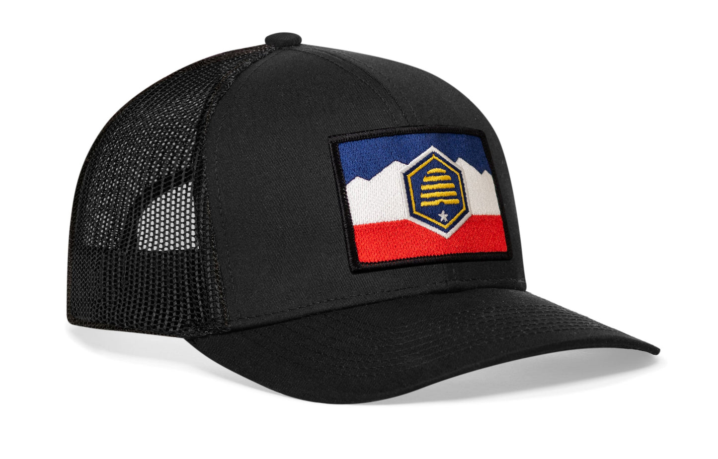 Utah Flag Trucker Hat  |  Black Utah Flag Snapback