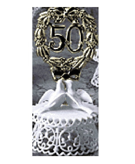 Décoration de gâteau d'anniversaire - E50 - Noces d'or avec colombes