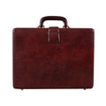 Executive Men's Leather Attache Briefcase Brown/Cherry Red