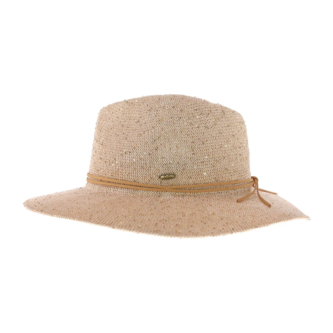 C.C Women's Knitted Panama Hat with Sequins Sun