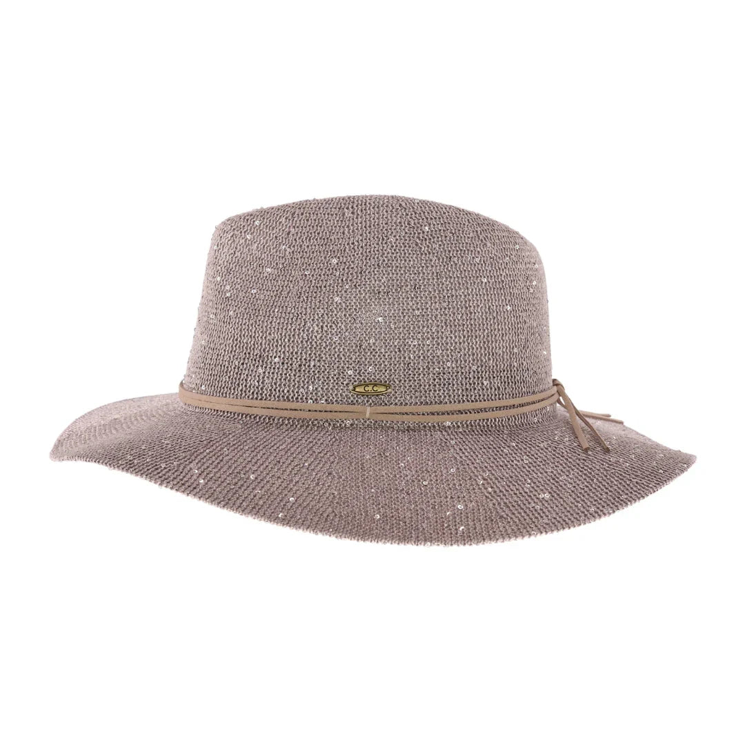 C.C Women's Knitted Panama Hat with Sequins Sun