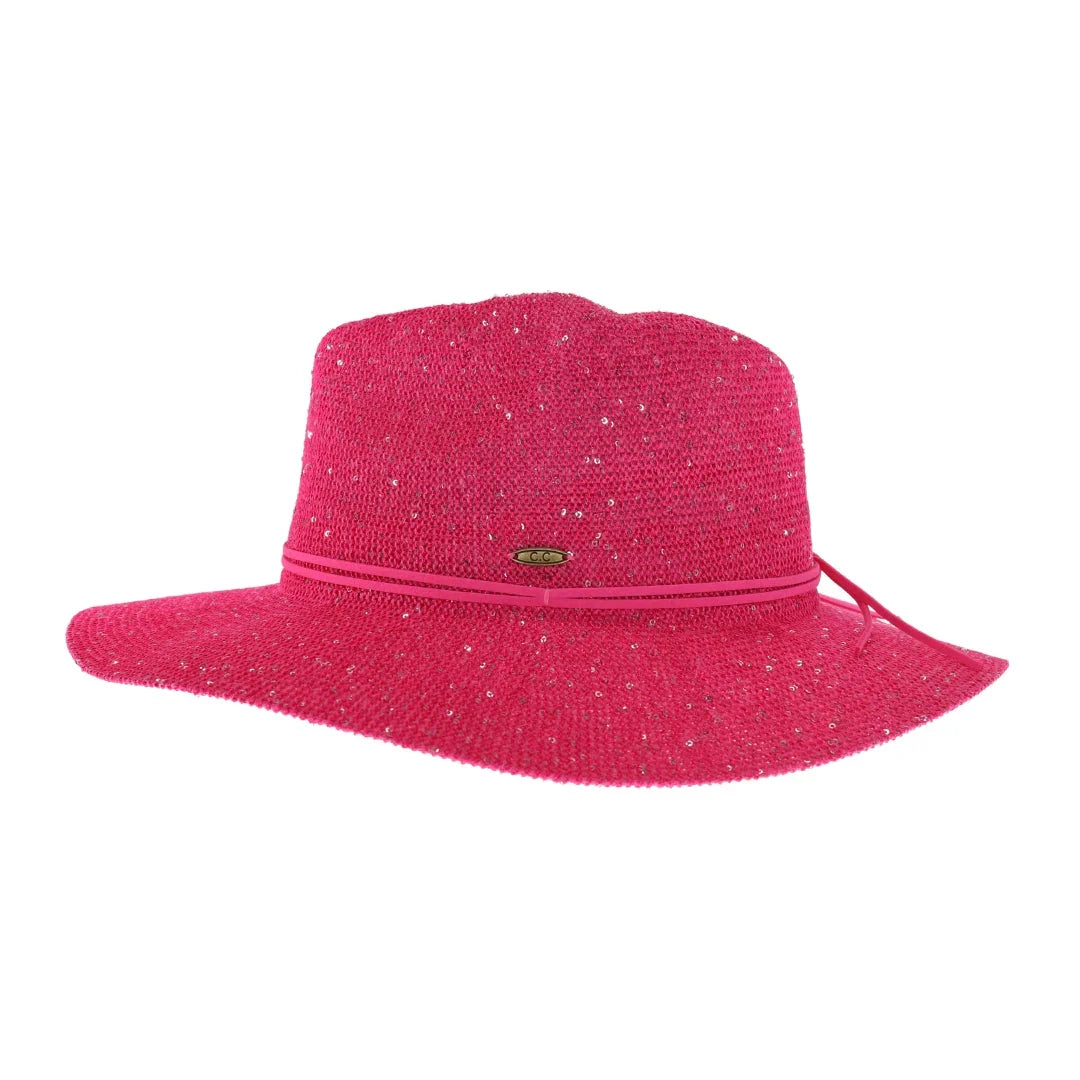 C.C Women's Knitted Panama Hat with Sequins Sun