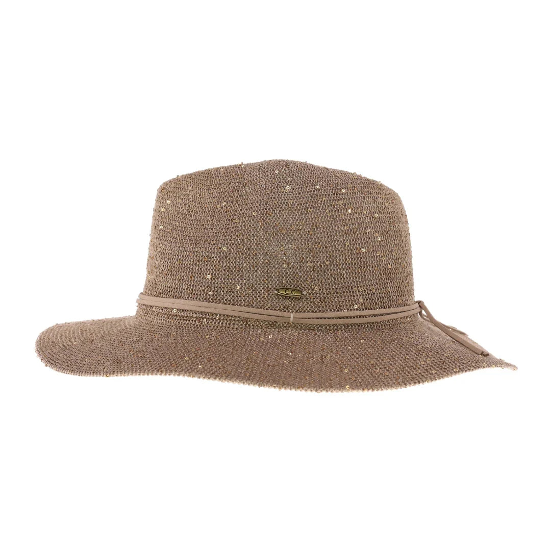 C.C Women's Knitted Panama Hat with Sequins Sun