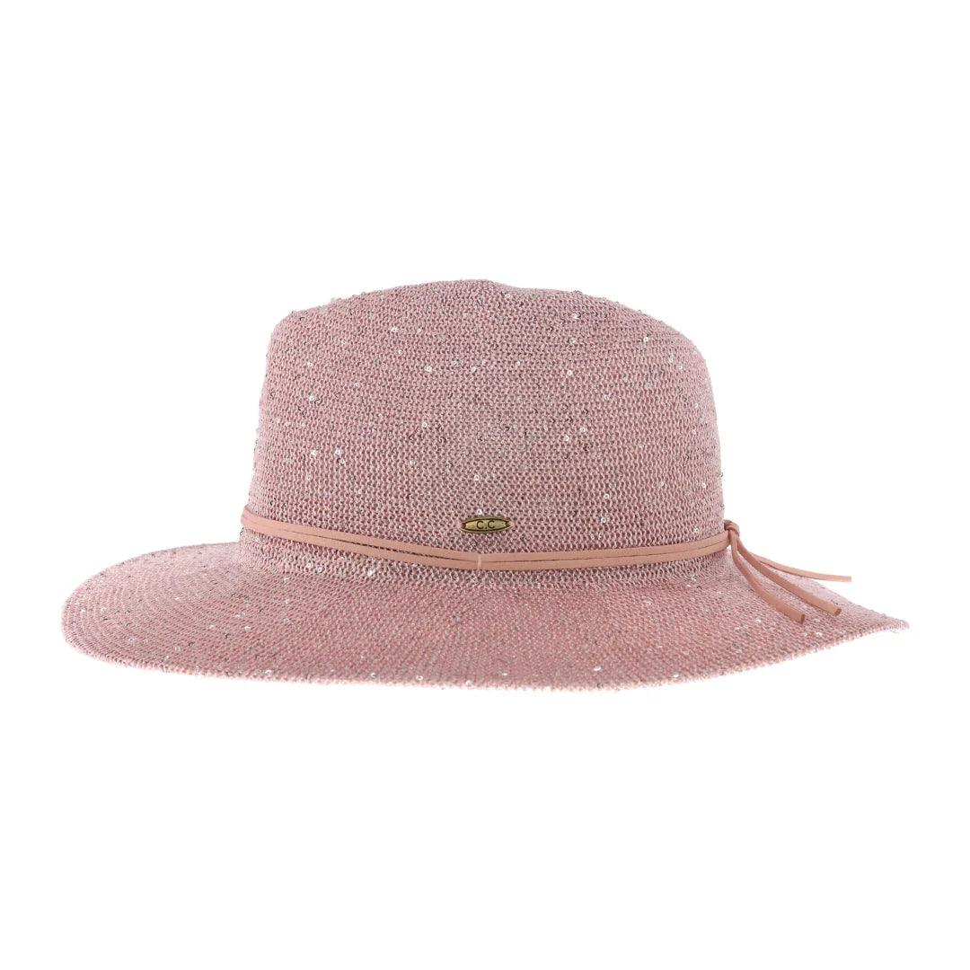 C.C Women's Knitted Panama Hat with Sequins Sun