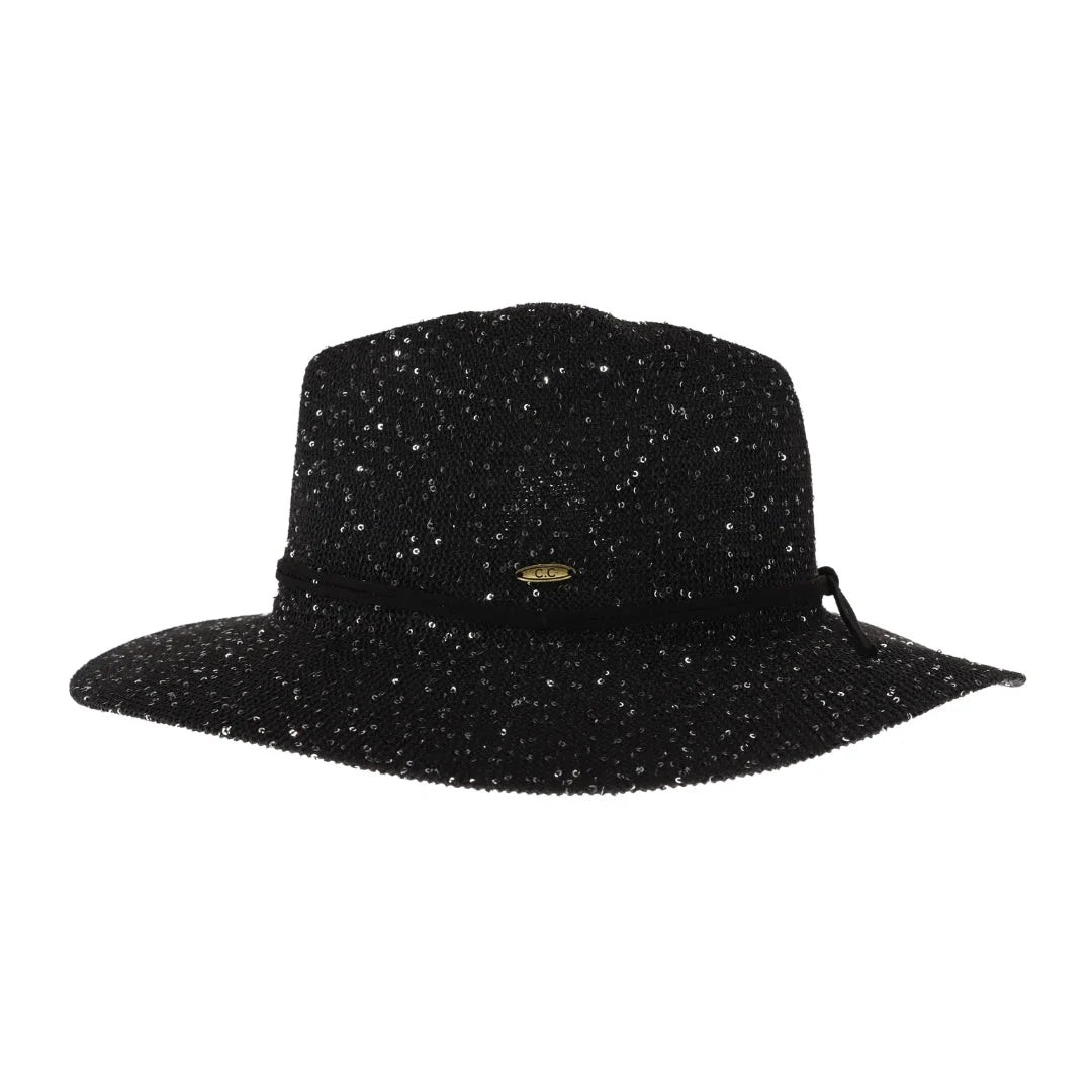 C.C Women's Knitted Panama Hat with Sequins Sun