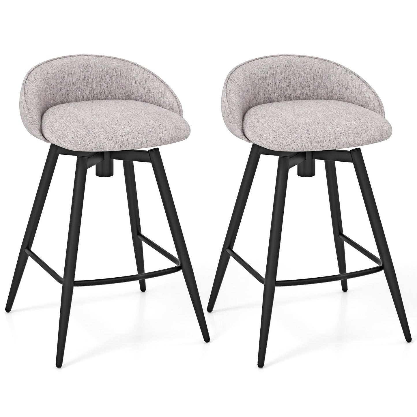 Upholstered Bar Stools Set of 2 with Footrest and Backrest