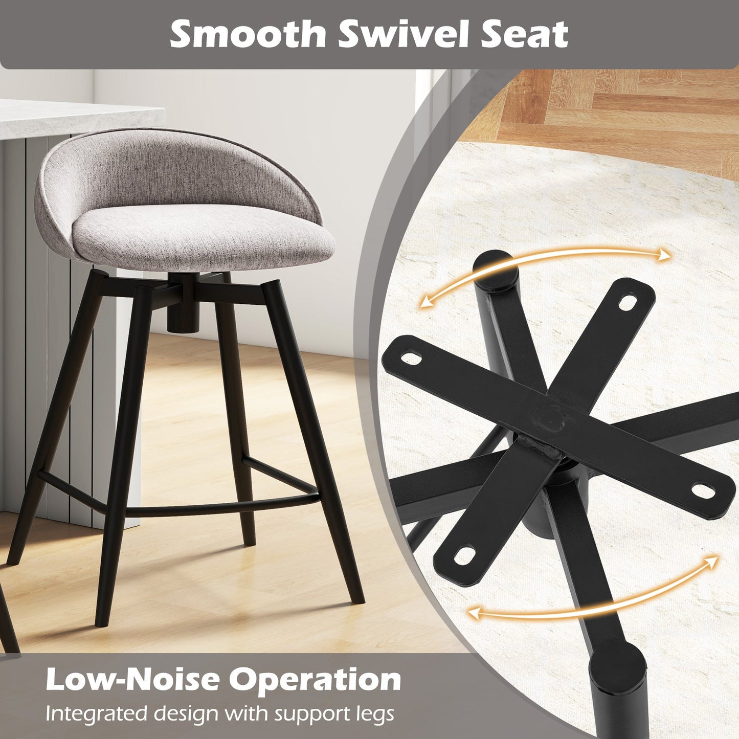 Upholstered Bar Stools Set of 2 with Footrest and Backrest