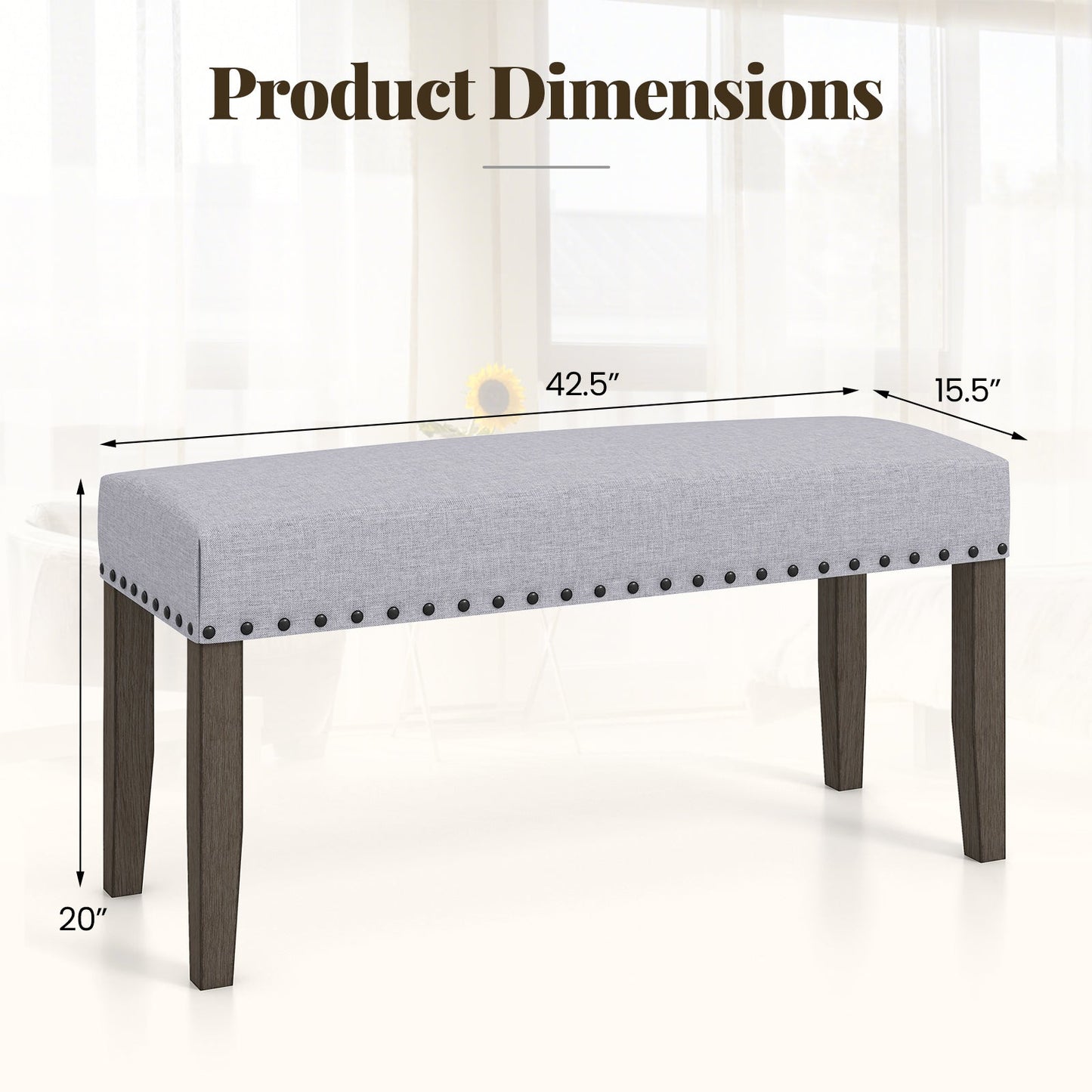 42.5 Inch Upholstered Entryway Bench End of Bed Bench-Gray
