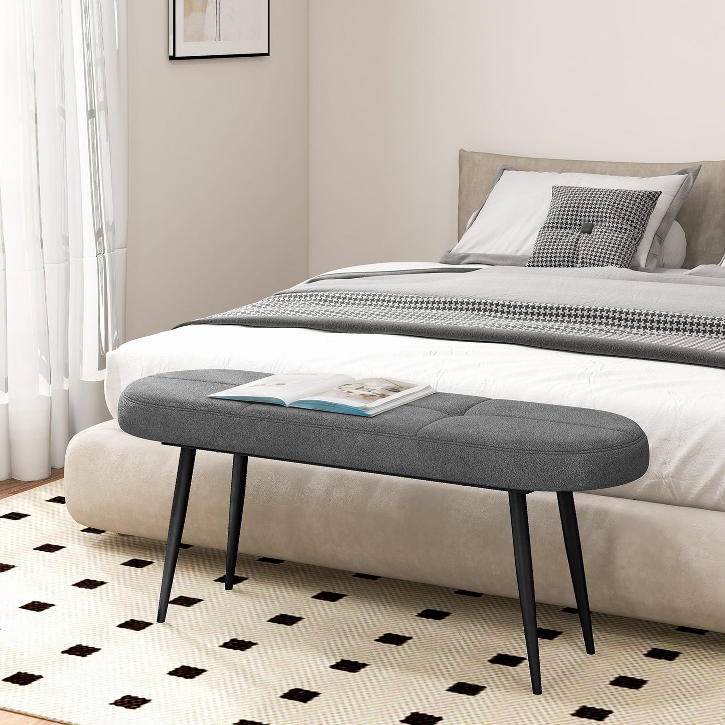 47 Inch Upholstered Entryway Bench with Heavy-duty Metal Frame
