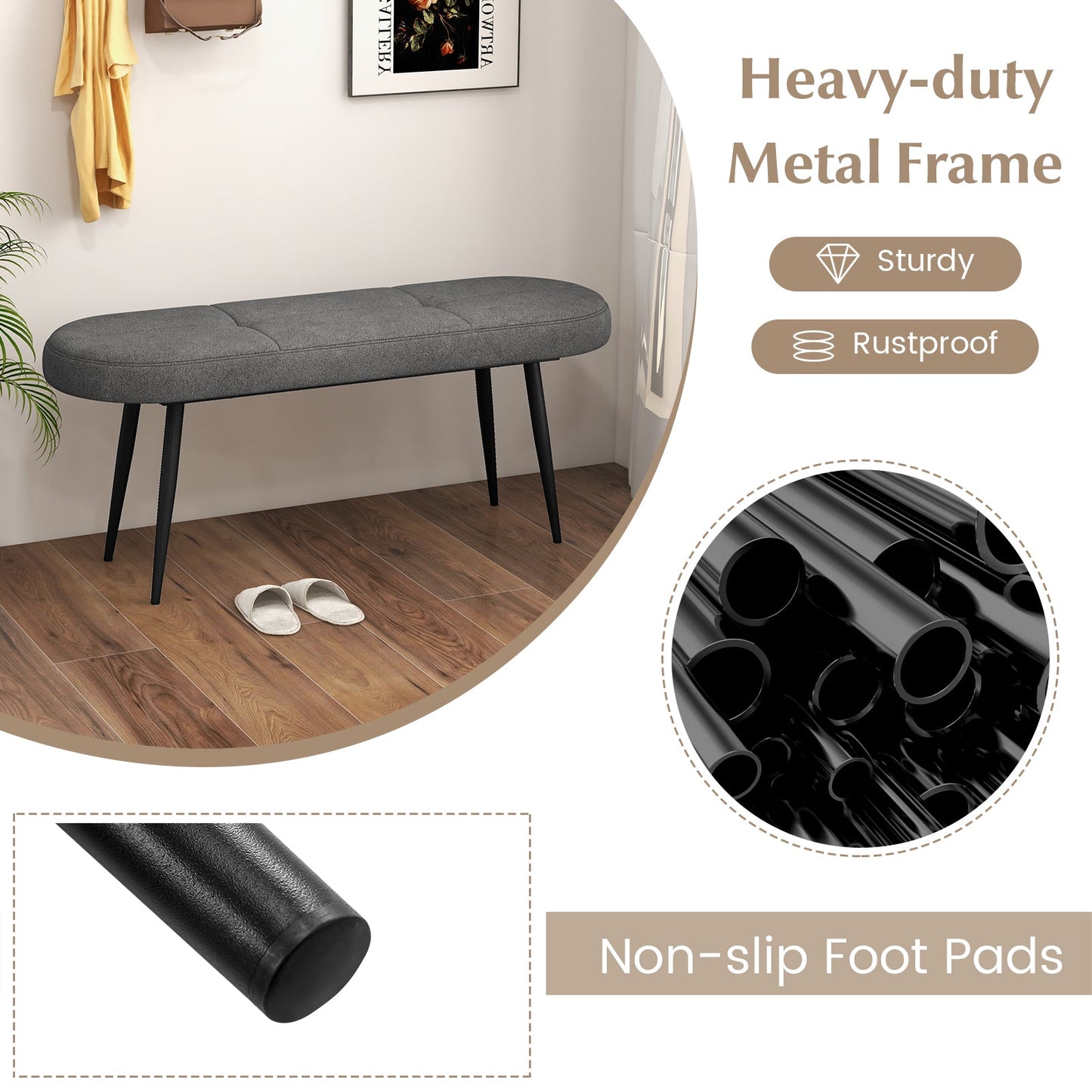 47 Inch Upholstered Entryway Bench with Heavy-duty Metal Frame