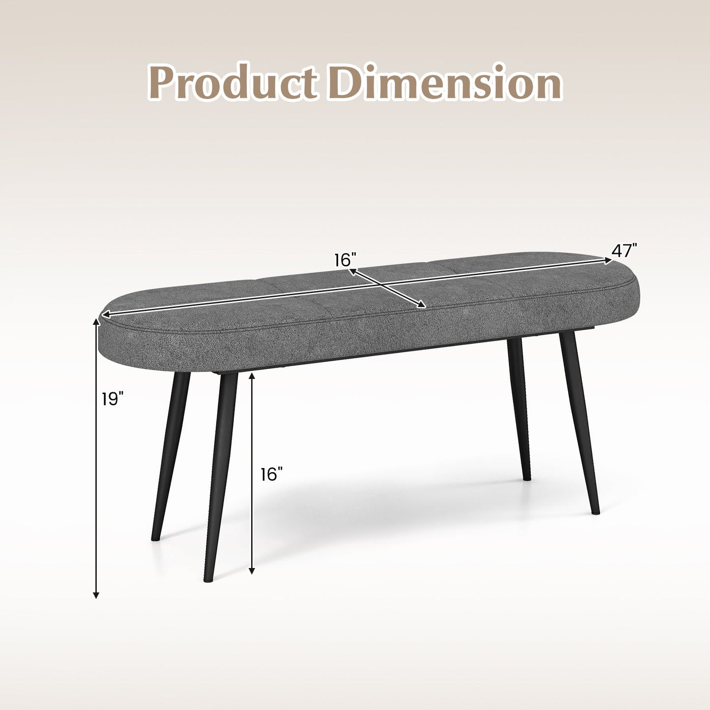 47 Inch Upholstered Entryway Bench with Heavy-duty Metal Frame