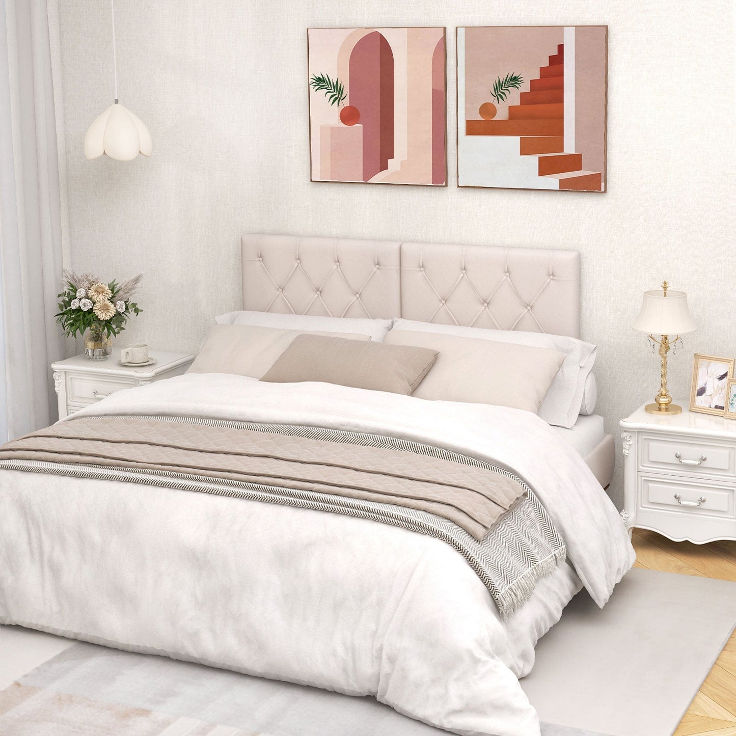 Upholstered Headboard for Twin Size Bed with Fabric Upholstery