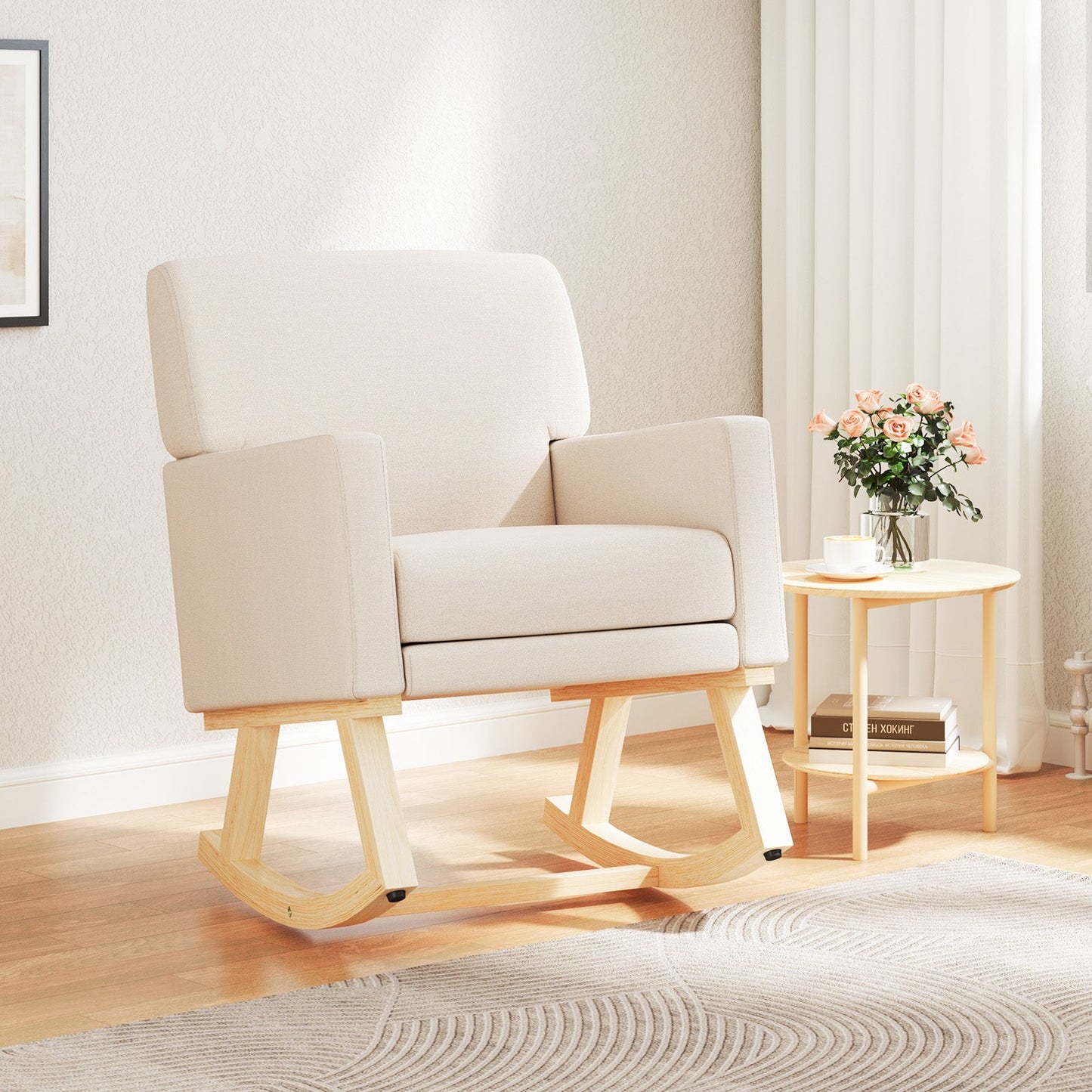 Upholstered Rocking Chair with and Solid Wood Base