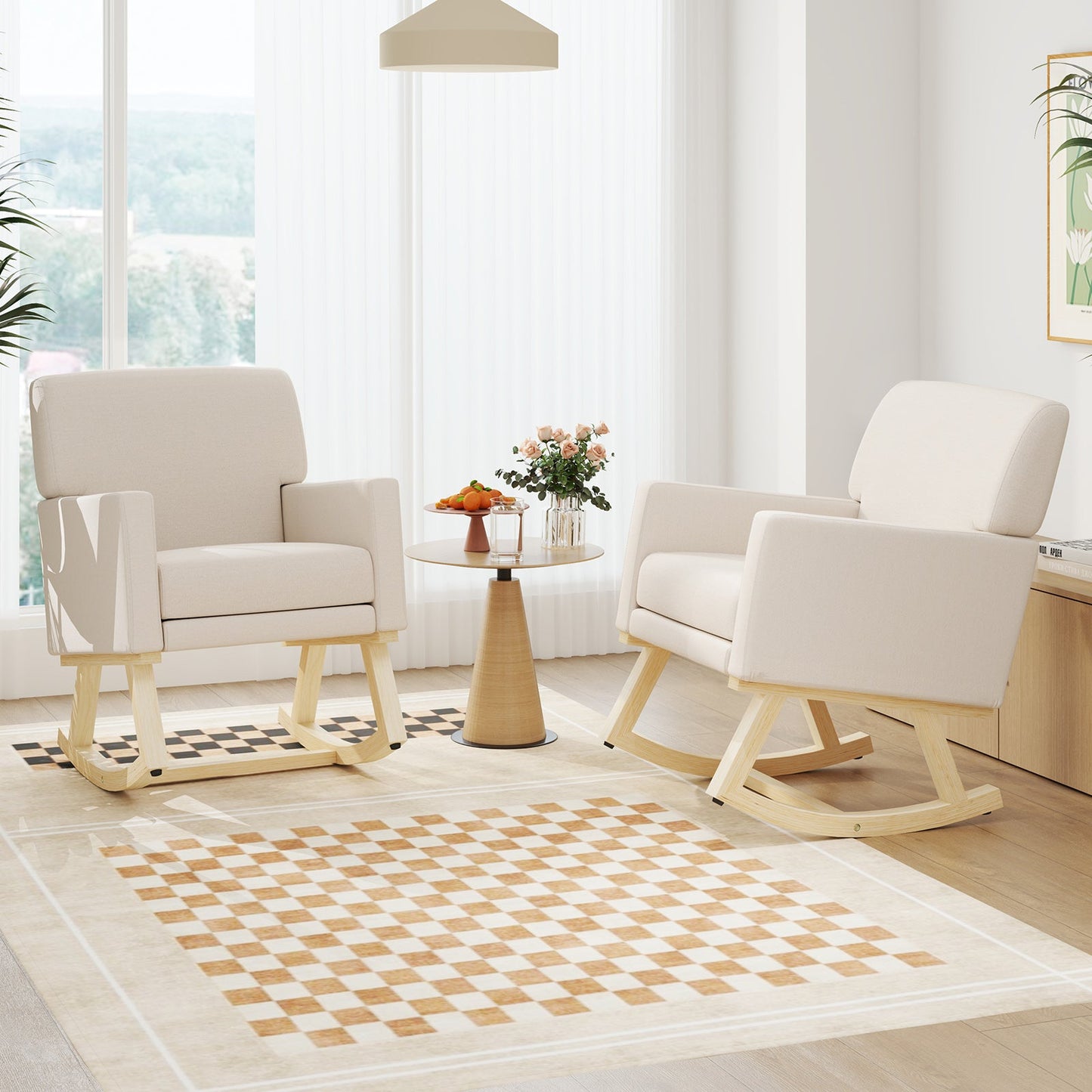 Upholstered Rocking Chair with and Solid Wood Base