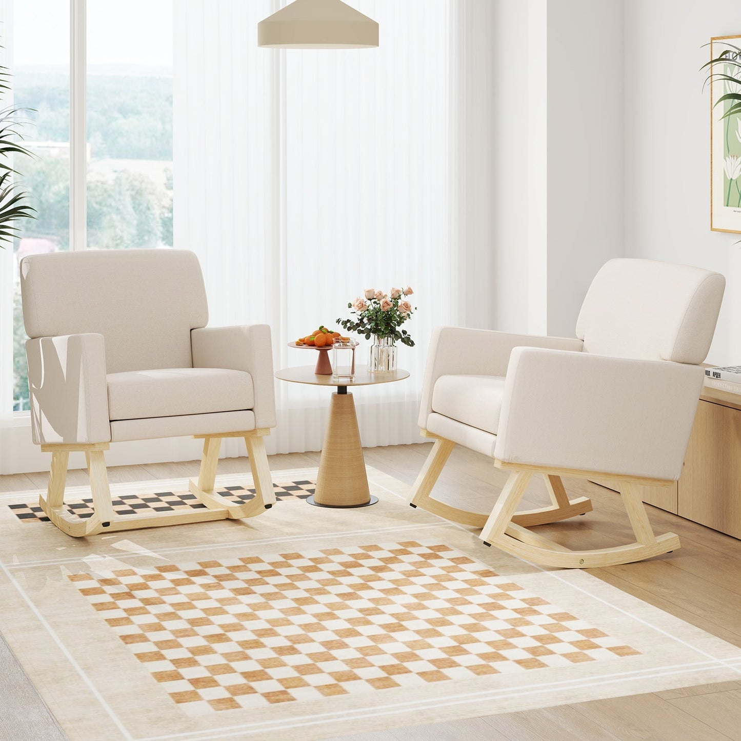 Upholstered Rocking Chair with and Solid Wood Base