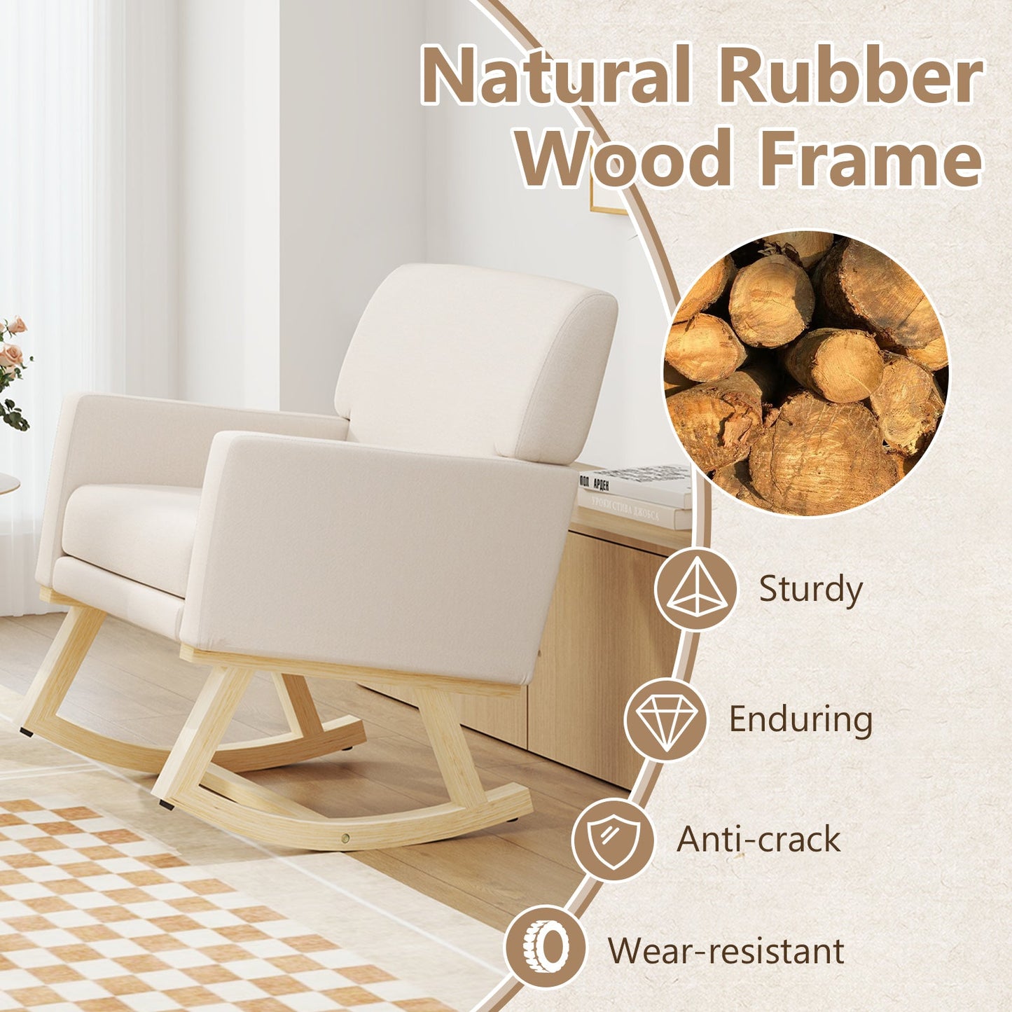 Upholstered Rocking Chair with and Solid Wood Base
