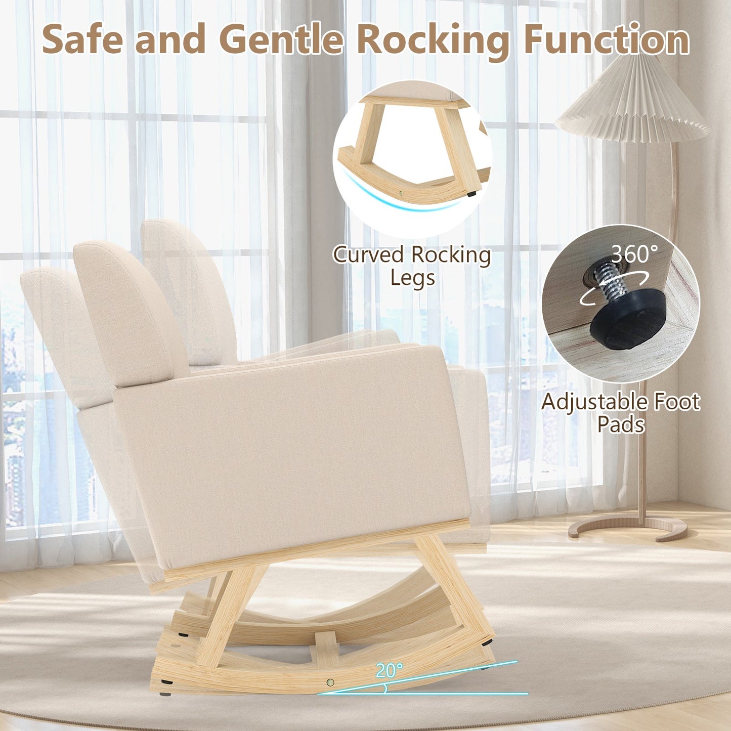 Upholstered Rocking Chair with and Solid Wood Base