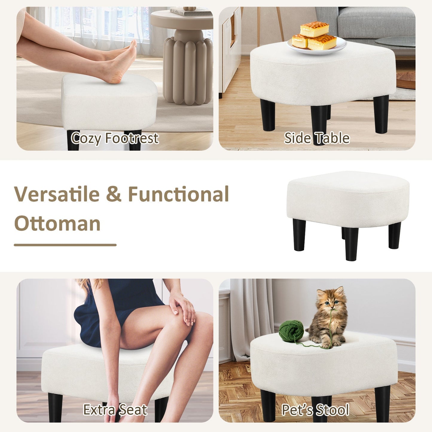 Upholstered Teddy Velvet Club Barrel Chair with Ottoman with Footrest