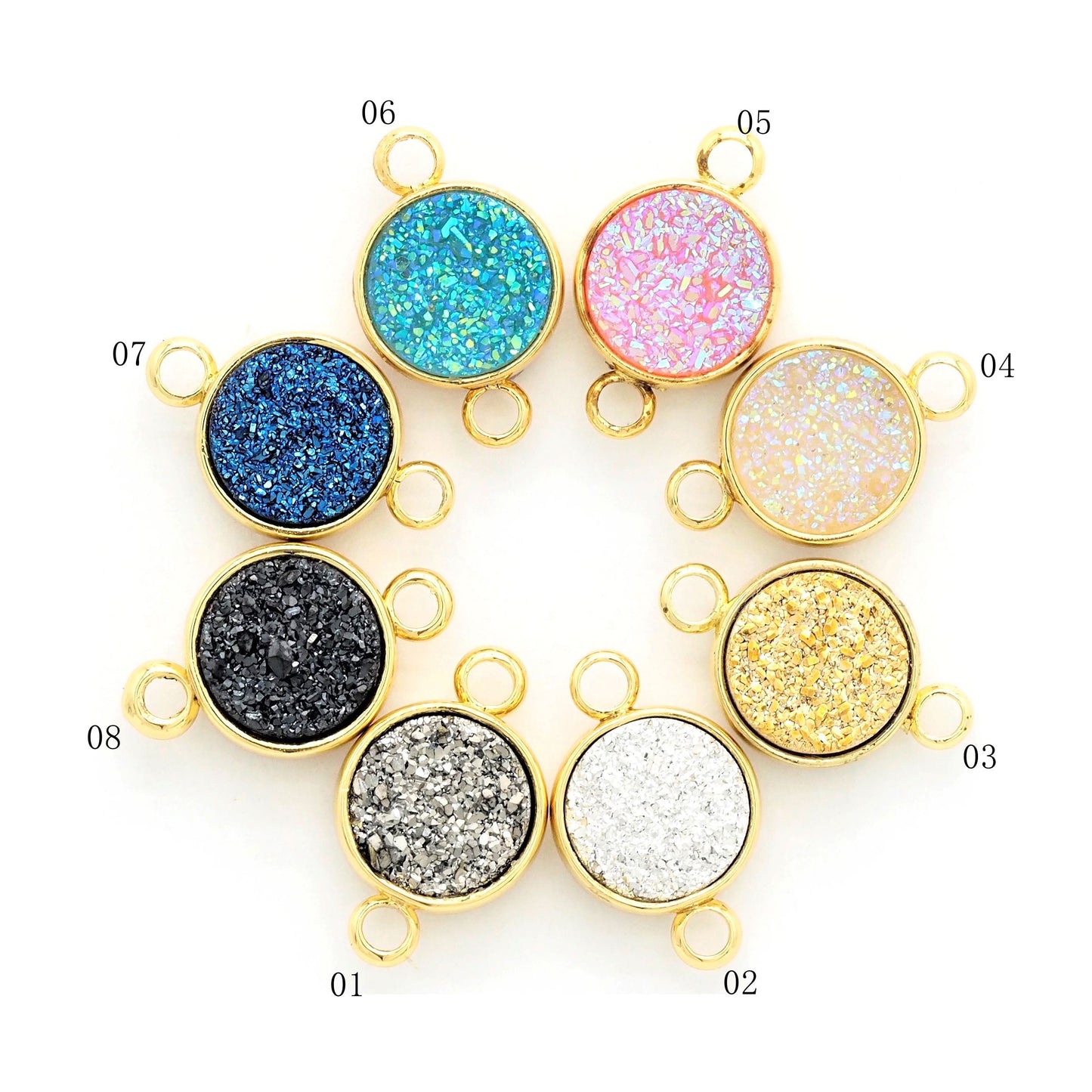Gold/Silver Mystic Drusy Round Connector, sku#V24C