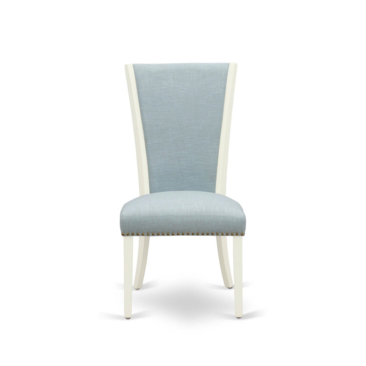 EAST WEST FURNITURE - CAVE5-LWH-15 - 5 Piece Dining Table Set - 4 Baby Blue Linen Fabric Dining Chairs with High Back and 1 Wooden Dining Table - linen white Finish