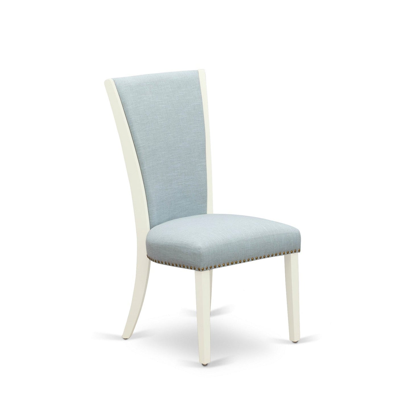 EAST WEST FURNITURE - CAVE5-LWH-15 - 5 Piece Dining Table Set - 4 Baby Blue Linen Fabric Dining Chairs with High Back and 1 Wooden Dining Table - linen white Finish