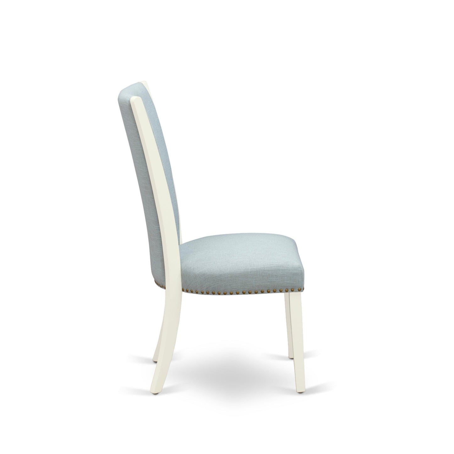 EAST WEST FURNITURE - AVVE5-LWH-15 - 5 Pc Dining Room Table Set - 4 Baby Blue Linen Fabric Dining Padded Chairs with High Back and 1 Removable leaf Oval Dining Table - linen white Finish