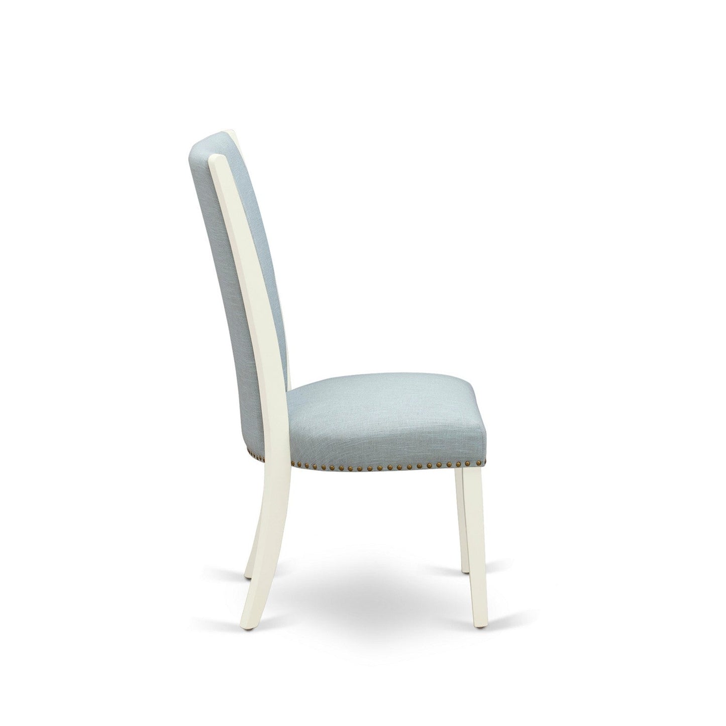EAST WEST FURNITURE - CAVE7-LWH-15 - 7 Piece Dining Room Set - 6 Baby Blue Linen Fabric Dining Padded Chairs with High Back and 1 Kitchen Dining Table - linen white Finish