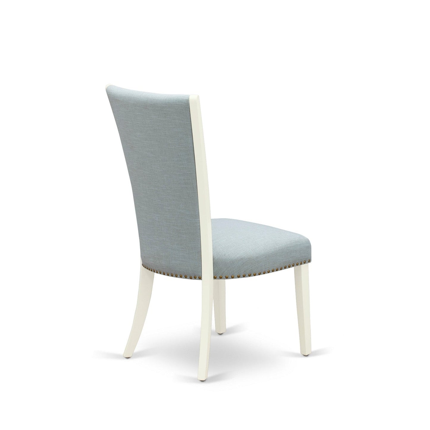 EAST WEST FURNITURE - BOVE3-WHI-15 - 3 Piece Dining Table Set - 2 Baby Blue Linen Fabric Kitchen Chairs with High Back and 1 Modern Rectangular Dining Table - linen white Finish
