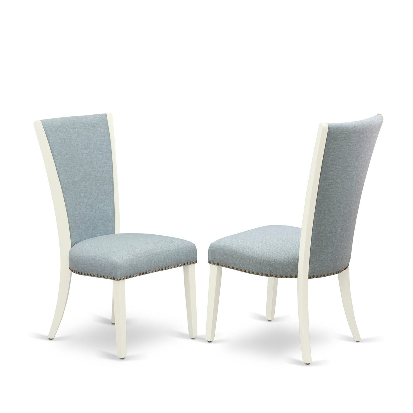 EAST WEST FURNITURE - BOVE3-WHI-15 - 3 Piece Dining Table Set - 2 Baby Blue Linen Fabric Kitchen Chairs with High Back and 1 Modern Rectangular Dining Table - linen white Finish