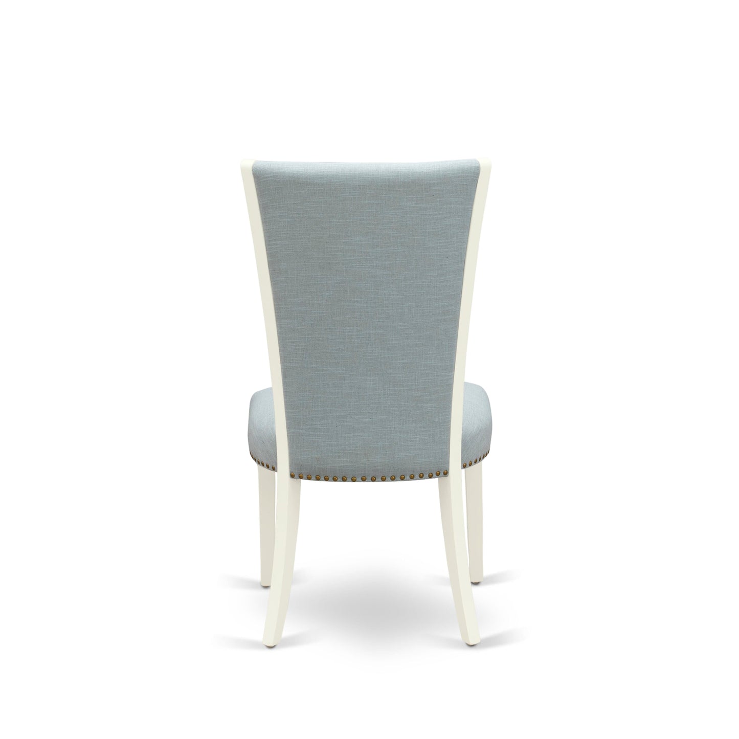 EAST WEST FURNITURE - AVVE5-LWH-15 - 5 Pc Dining Room Table Set - 4 Baby Blue Linen Fabric Dining Padded Chairs with High Back and 1 Removable leaf Oval Dining Table - linen white Finish