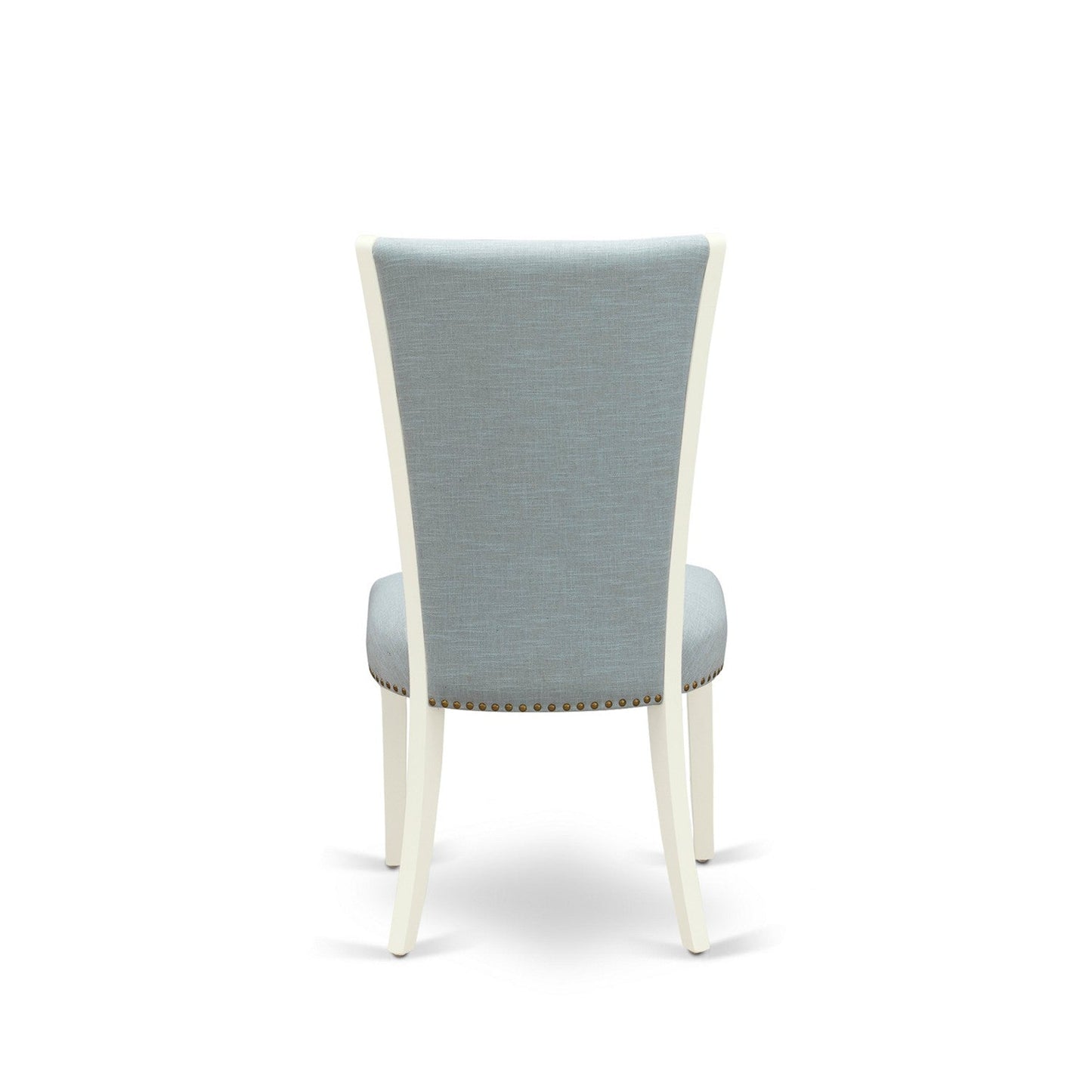 EAST WEST FURNITURE - CAVE5-LWH-15 - 5 Piece Dining Table Set - 4 Baby Blue Linen Fabric Dining Chairs with High Back and 1 Wooden Dining Table - linen white Finish