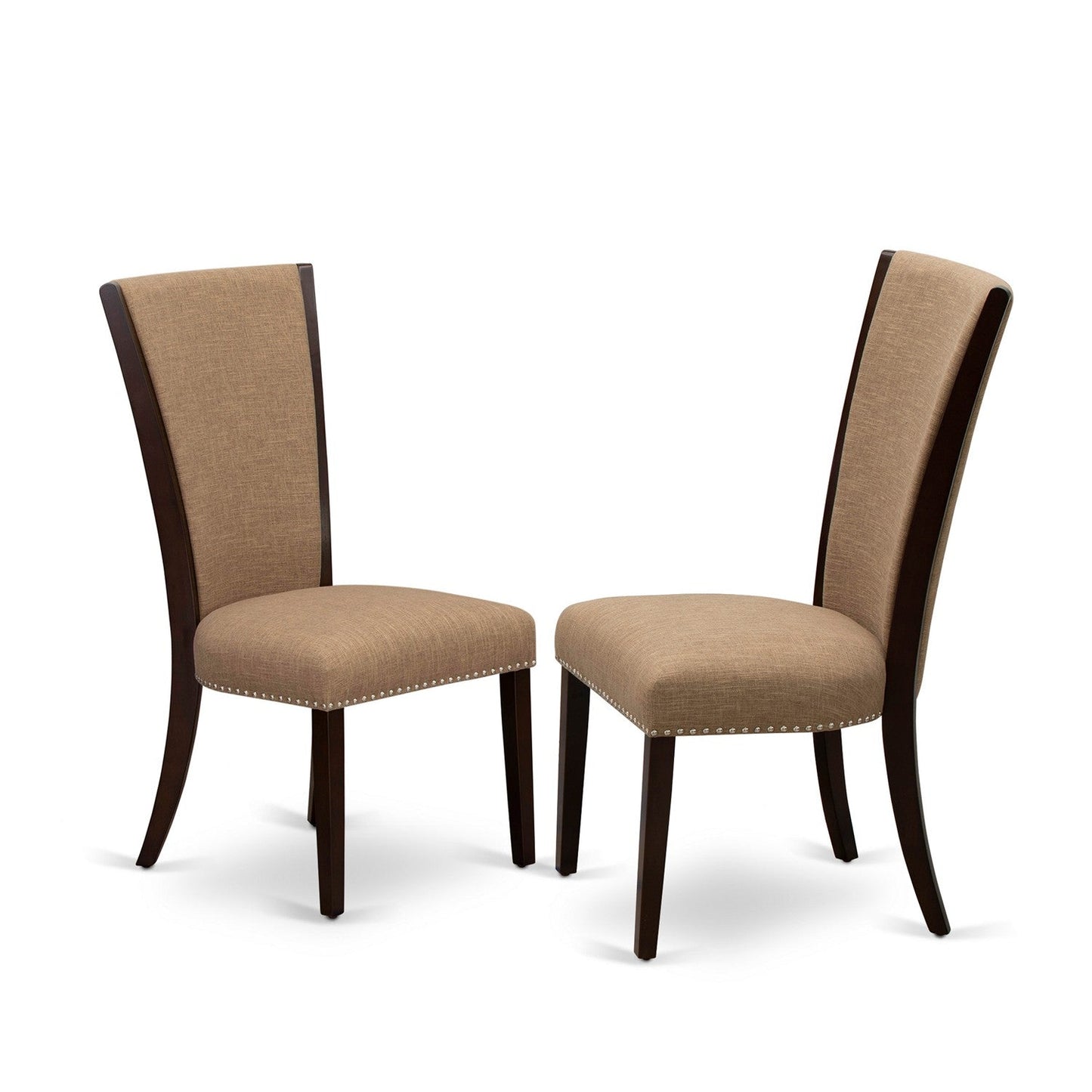 EAST WEST FURNITURE - CAVE7-MAH-47 - 7 Pc Modern Dining Table Set - 6 Light Sable Linen Fabric Kitchen Chairs with High Back and 1 Dining Table - Mahogany Finish