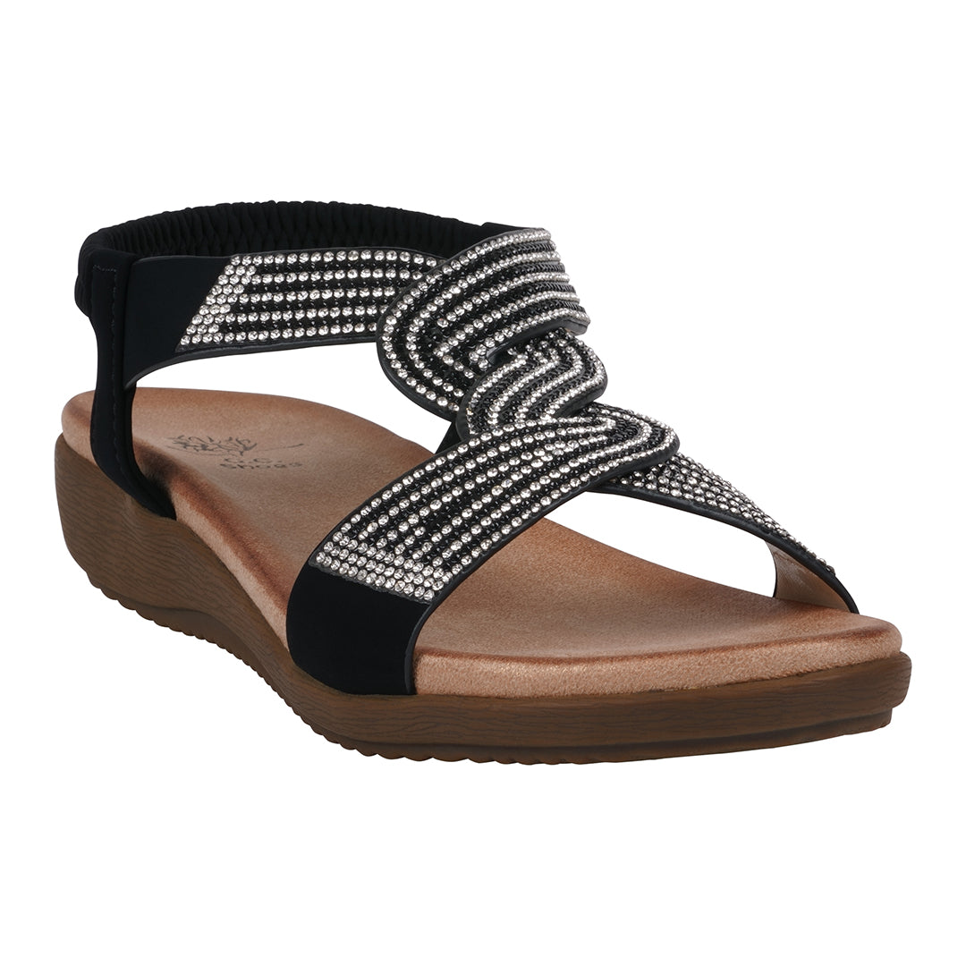 Women's Vianna Black Embellished Flat Sandals