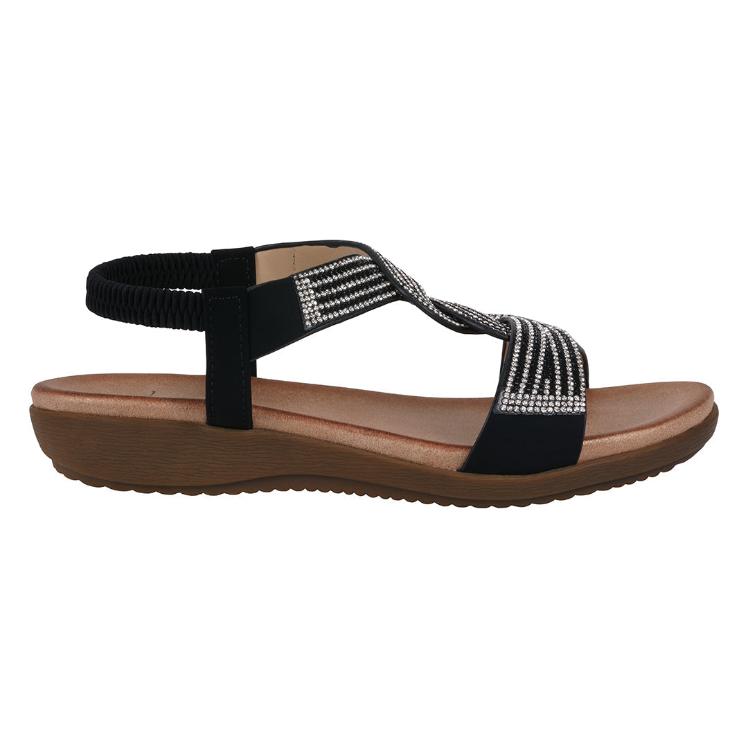 Women's Vianna Black Embellished Flat Sandals
