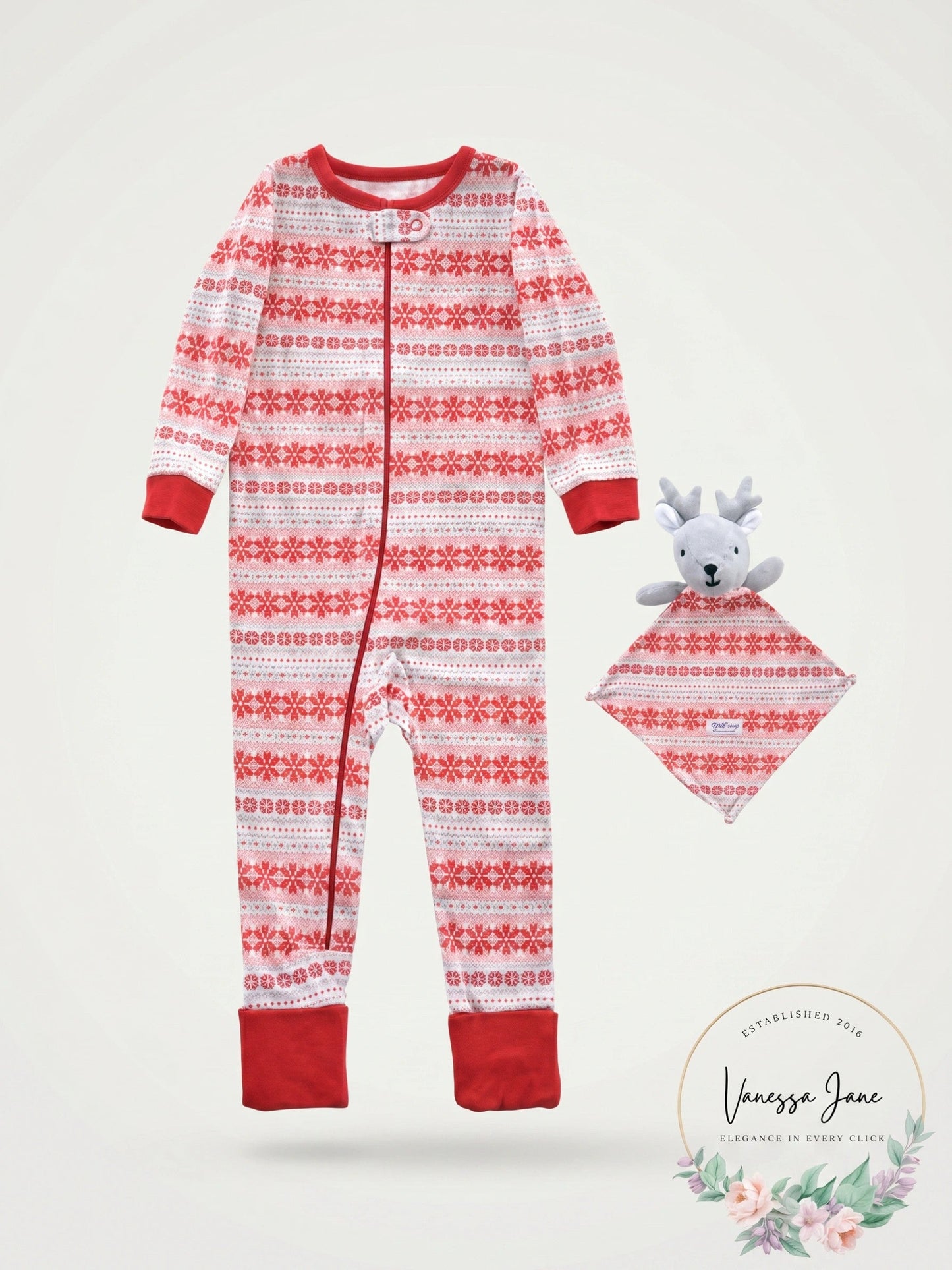 Max & Olivia Baby Girls 2-Pc. Fair-Isle-Print Pajama & Deer Blankie Baby Set